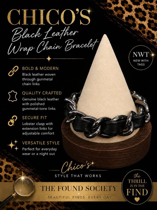 Chico's Jewelry - Chico's NWT Black Leather Wrap Chain Bracelet